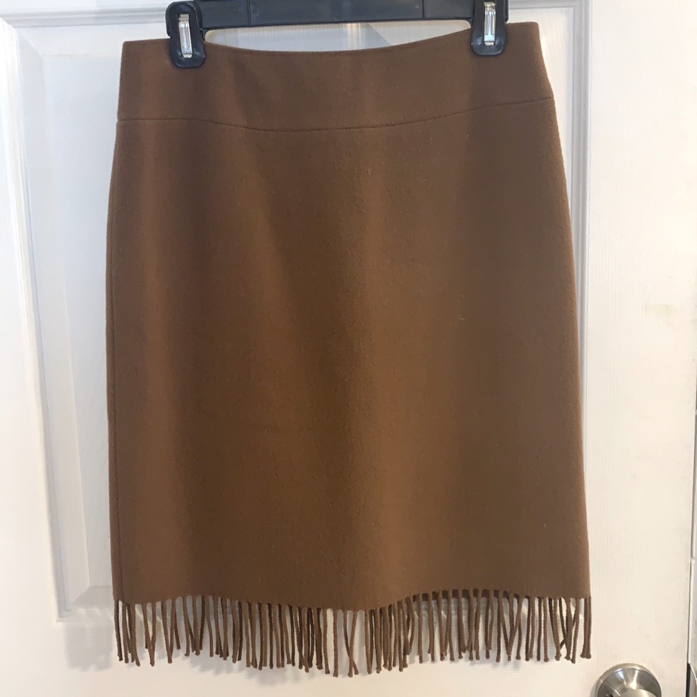 Brown Wool Jones New York Fringe Skirt, Size 4P